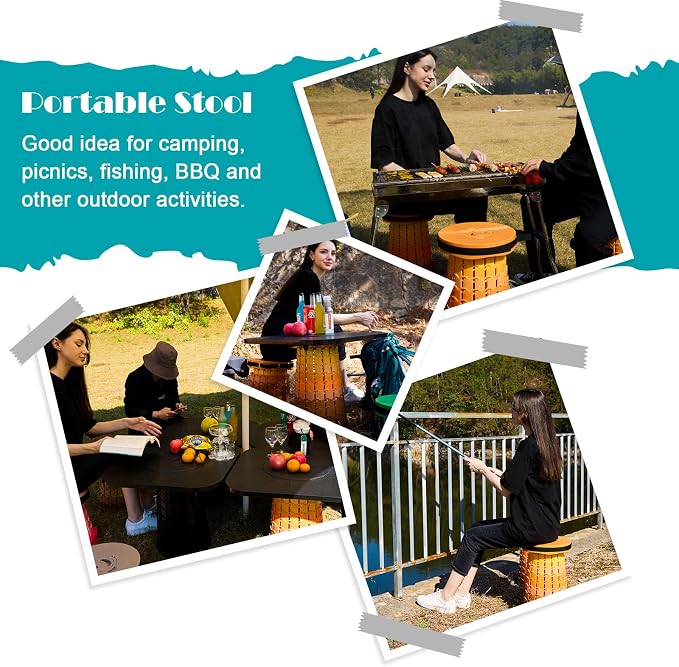 Collapsible Stool with Cushion,1000 lbs Capacity,19.7-in Adjustable Height | Wider & Taller Heavy Duty Portable Telescoping Folding Seat Chair for Adults Camping,Fishing,Travel,Queue Wait,Stadium View
