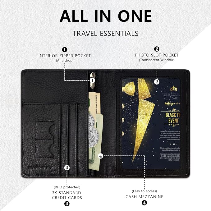 BAPHITY Mens Genuine Leather RFID Blocking Slim Passport Wallet, Black | Top-Grain Leather, RFID Blocking, Multi Slots (3+2 SD), Slim, Unisex Multi-Function Holder, Travel Sleeve