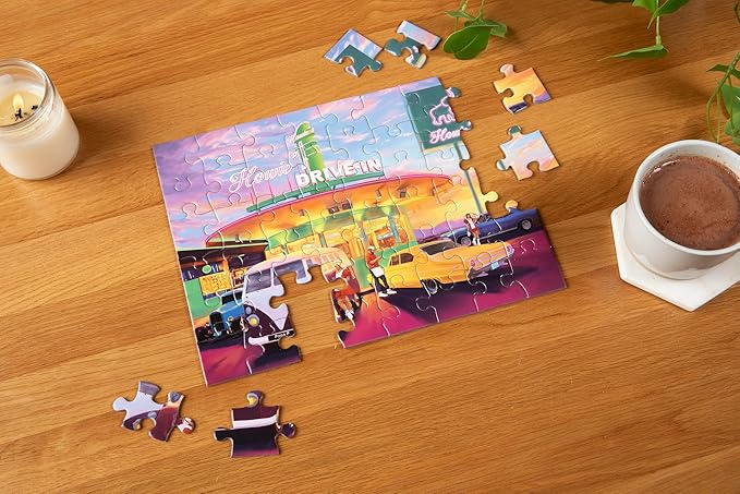 Large Piece Jigsaw Puzzle – Easy & Colorful, Dementia & Memory Activities for Seniors, Elderly Gifts, 48 Pieces, Howie's Drive-in