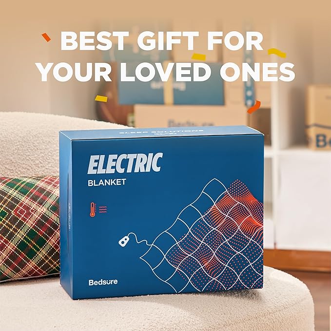 Bedsure Electric Blanket Queen Size - Dual Control Heated Blanket Queen, Fast Heating with 10 Time Settings & 10 Heat Settings, Warm Gift for Grandma (84x90 inches, Blue)