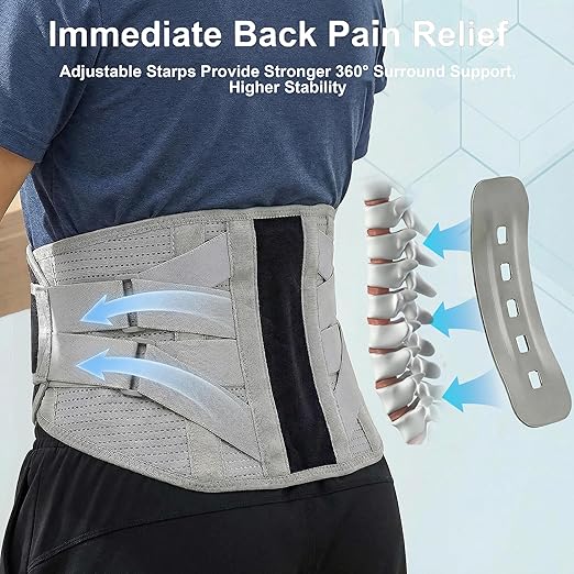 Back Brace for Lower Back Pain Relief - 4X Stronger Lumbar Support Belt with Heating Massage Pad, Adjustable Posture Corrector for Sitting Long Hours, Breathable & Thin Under Clothes for Women Men, Size M (Waist 22–29")