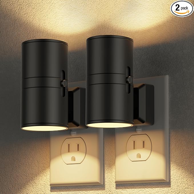 Night Lights Plug into Wall, Dimmable Night Light Plug in, Modern Night Lights with Dusk to Dawn Light Sensor, Soft White 3000K, 0-100LM Adjustable Brightness Nightlight for Hallway Bedroom, 2 Pack
