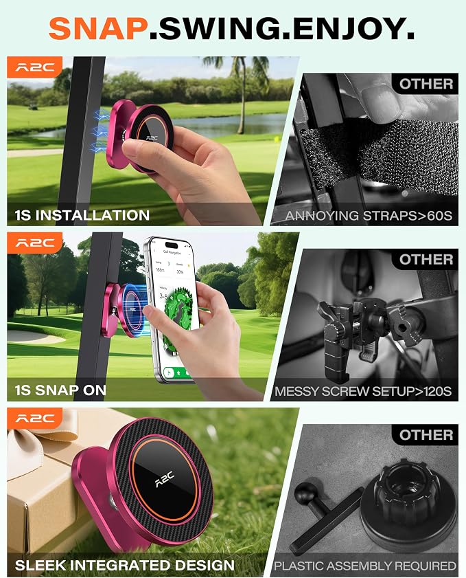 A2C Burgundy Alloy Magnetic Golf Cart Phone Holder, Women Golf Accessories | Rose Red Golf Gifts for Female Golfers Ladies Her Girls Mom Mother Wife, Golf Accessories Essential Fits EZGO Club Car Yamaha