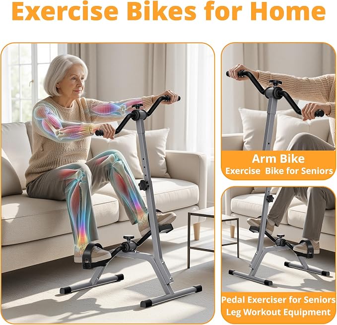 Adjustable Legs Arms Pedal Exerciser Bike for Seniors - Hand Arm Leg and Knee Therapy, Stroke Recovery, Portable Fitness Equipment for Total Body Workout Cardio Exercise - Great Gift for Elderly Rehab
