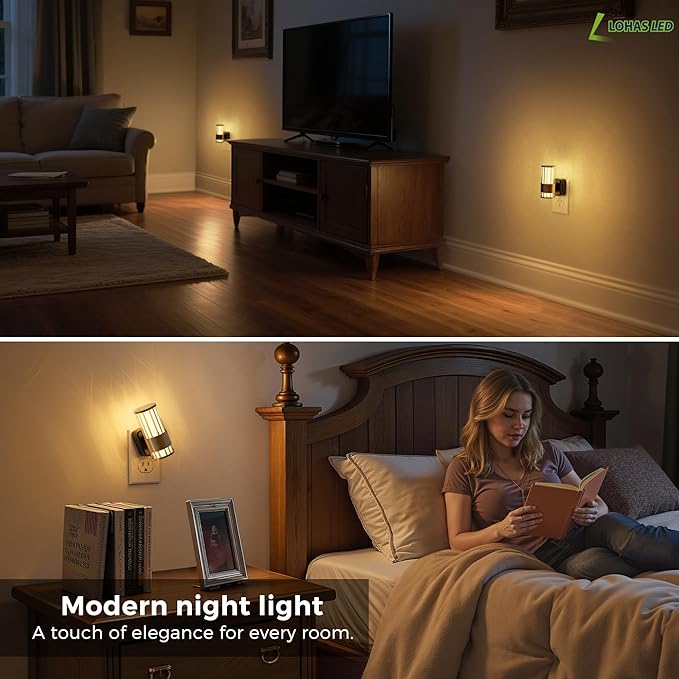 L LOHAS LED Night Light, Automatic Night Lights Plug into Wall | 2 Pack 0-100LM Adjustable Brightness Night Light, Dimmable Night Lights Plug in, Auto Light Sensor Bedroom Hallway Home Decor