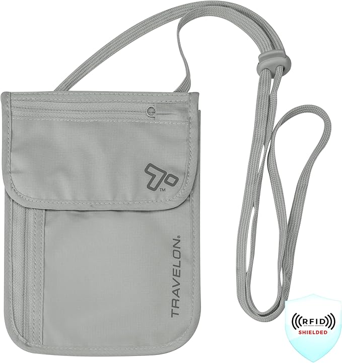 Travelon Rfid Blocking Undergarment Neck Pouch Travel Wallet, Gray, One Size