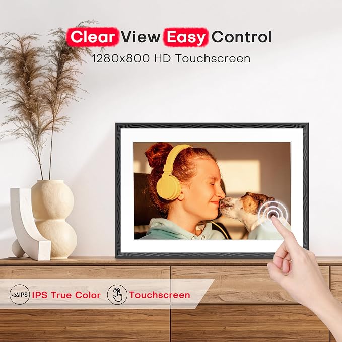 Frameo 10.1'' Digital Picture Frame WiFi, 1280 * 800 HD Touch Screen, 32GB Memory, Wall Mountable Digital Photo Frame, Auto-Rotate, Share Instantly, Wedding, Birthday Gifts for Mom