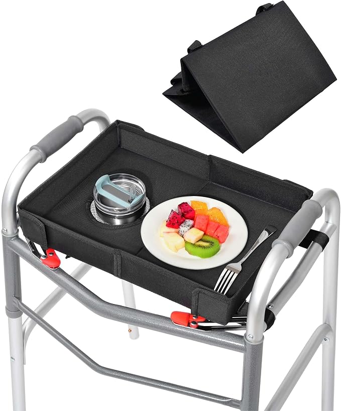 Walker Tray with Cup Holder, Lightweight Detachable Mobility and Walker Accessories Table for Senior, Rollator Tray for Rolling Folding Rollator, Easy Assembly