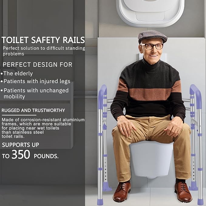 Lianjindun Toilet Safety Rails, 350 lbs, Adjustable Height & Width | Fits Most Toilets, Foldable Design, 350 Lbs Capacity, Aluminum Toilet Frame, Toilet Handles for Seniors, Disabled, Handicap
