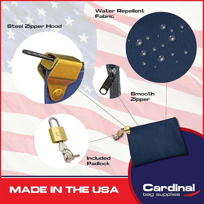 Medication Security Bag with Padlock, Navy Blue | Includes 2 Keys, Small Pill Bag, Travel Carry Pouch, Medicine Storage, Made in USA