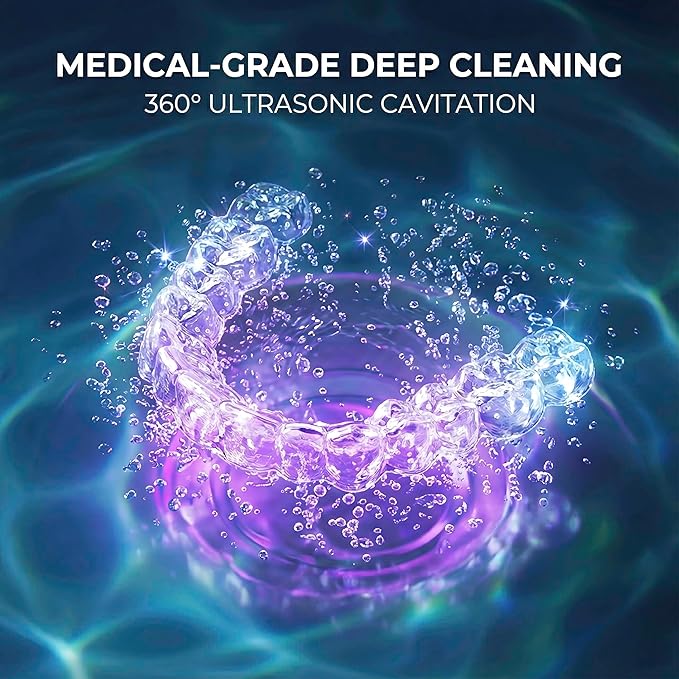 Ultrasonic Retainer Cleaner Machine, White, 42KHZ Dental Cleaning Pod For Denture, Toothbrush Heads,Jewelry, Braces, Digital Timer with 2 Modes, 180ML,304 stainless steel inner liner