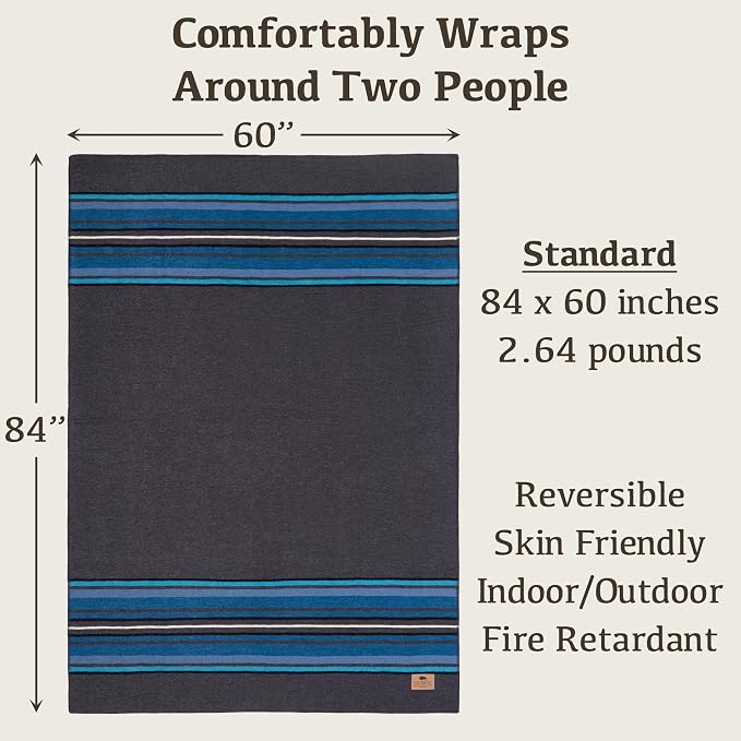 Chubbuck 100% Wool Blanket Camping (60" x 84") - Large Warm Blankets for Camping, Emergency, Outdoor Concerts and Home Use - Fire Retardant Blanket, Soft and Warm Blankets for Winter (Lakeland)