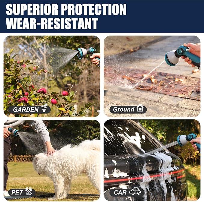 Garden Hose, Lightweight Water Hose for Lawn,Gardening and Outdoor | stable water flow, 3-layer anti-kink structure, Lightweight. Compact storage, with 10-spray nozzle, leakproof connectors