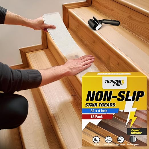 Clear Stair Treads Non-Slip Indoor 32" x 4" 18-Pack - Stair Grips for Wood