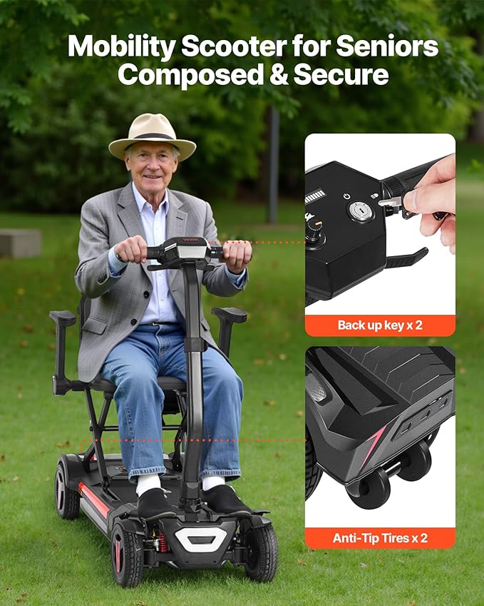 Mobility Scooter with Seniors & Adults, Electric Power Scooter, Dual Front Suspension Enhance Stability & Comfort, 4 Wheel Lightweight Foldable Design, Removable 24V 12Ah Long Range
