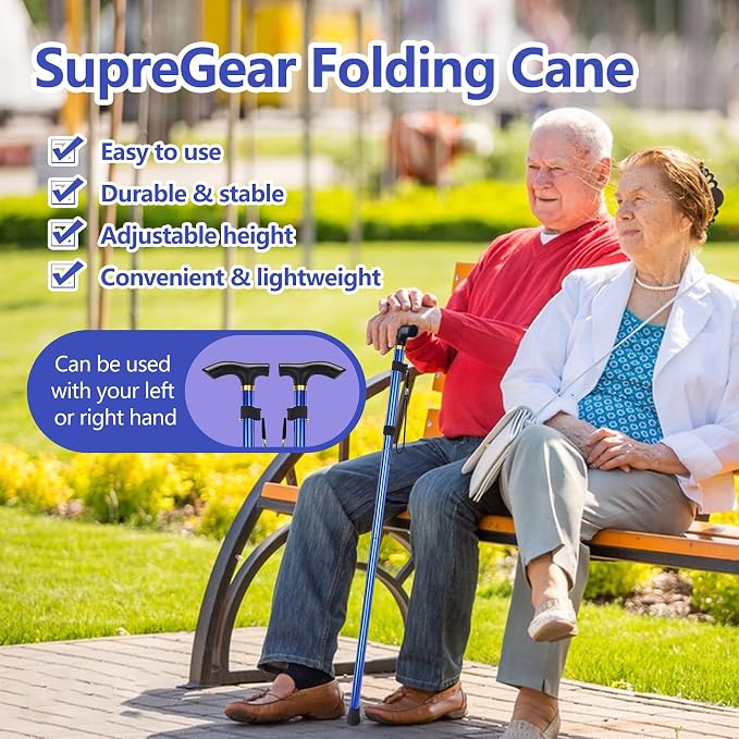 Walking Cane, Folding Cane for Man & Women, Portable Lightweight | 5-Level Adjustable Height, Collapsible Cane for Seniors Balancing Mobility Aid