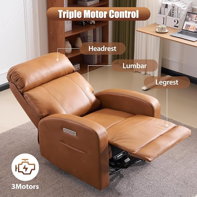 Breathable Air Leather Power Swivel Rocker Recliner, 2-Zone Electric Adjustment (Headrest Independent, Back & Footrest Linked), 270° Swivel, 8-Mode Massage & Heat, USB/Type-C, Side Pocket