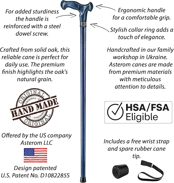 Asterom Walking Cane for Men & Women - Handmade, Ergonomic, Wooden Canes - Cool Walking Sticks for Seniors