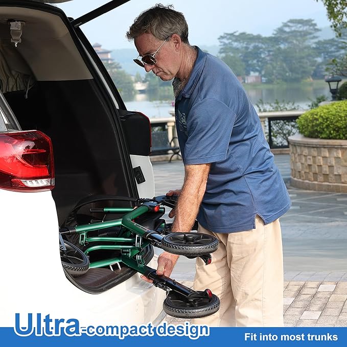 WALK MATE Rollator Walker for Seniors Taller 5.3~7ft with Height-Adjustable Seat, 10 Inch Wheels Wire-Hidden Walkers Compact Folding Design Lightweight Mobility Walking Aid Widen Backrest, Green