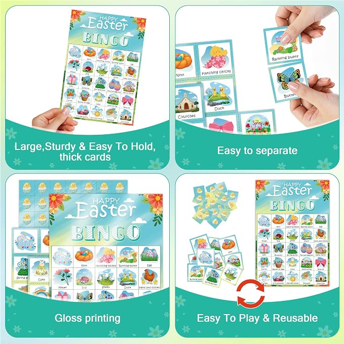 OHOME Easter Bingo Games for Kids | Easter Crafts Toys for Boys Girls Adults Teens,Classroom Activities Gifts Party Favors - Easter Basket Stuffers (24 Players)