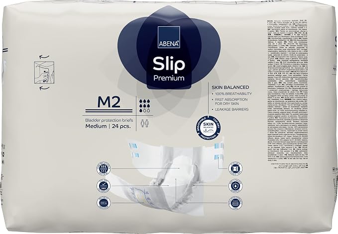Abena Slip Premium Incontinence Briefs, Level 2, (Extra Small to Extra Large Sizes), Medium, 24 Count