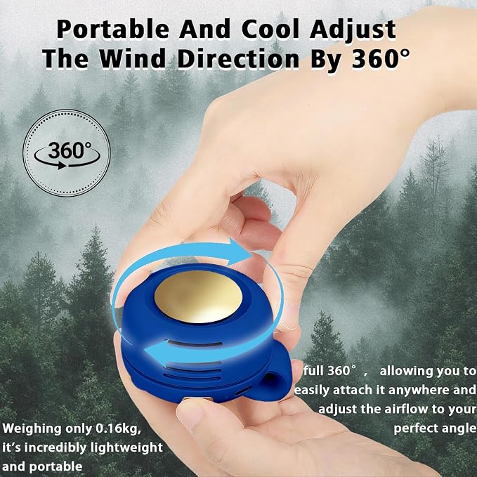 Portable Clip-On Fan, Mini USB Rechargeable 360° Rotatable Fan, Personal Fan 3-Speed Silent Mini Bladeless Fans (1 pack（Dark blue)