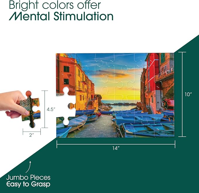Keeping Busy Cinque Terre Dementia Puzzles Activities for Seniors | Alzheimer Products for Elderly Patients | Fun Memory Game Toy & Cognitive Brain for Senior Citizens w/Memory Loss or Alzheimers 24PC