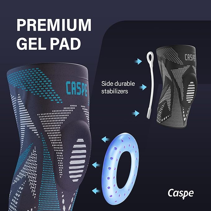 Caspe 1 Pack Compression Knee Brace for Women & Men – Pain Relief Support with Patella Gel Pads & Side Stabilizers – Knee Sleeve for Running, Workout & Arthritis (Blue, Large)