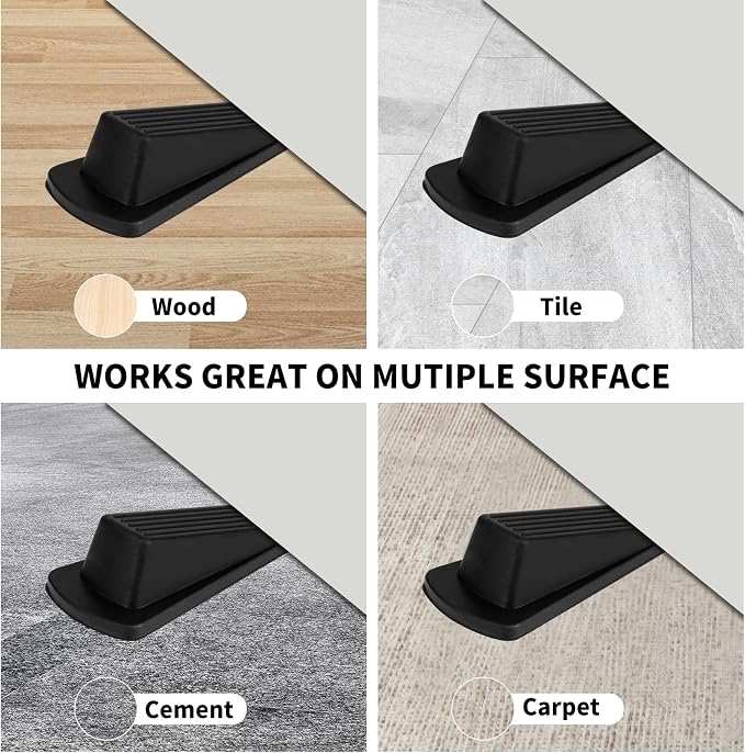 Door Stoppers, 4 Pack Premium Rubber Door Stoppers for Bottom of Door Security Rubber, Door Stopper Wedge for Carpet Heavy Duty Door