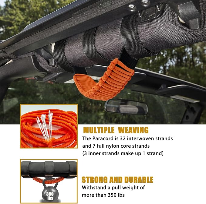 2 Pack Paraocrd Roll Bar Grab Handles for Jeep Wrangler Accessories | CJ YJ TJ JK JL LJ JLU JKU Sahara Freedom Rubicon, Gladiator JT (1955-2023 Modle), Upgrade Strong Metal Buckle, Non-Deformable