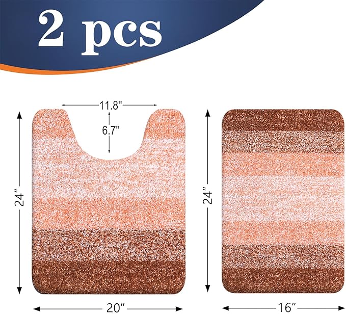 OLANLY Bathroom Rug Set 2 Piece, Soft Absorbent Microfiber Bath Mats and U-Shaped Contour Toilet Rug, Non-Slip, Machine Wash Dry, Plush Shaggy Bath Mats for Bathroom (24"x16"+U24 x20, Orange)