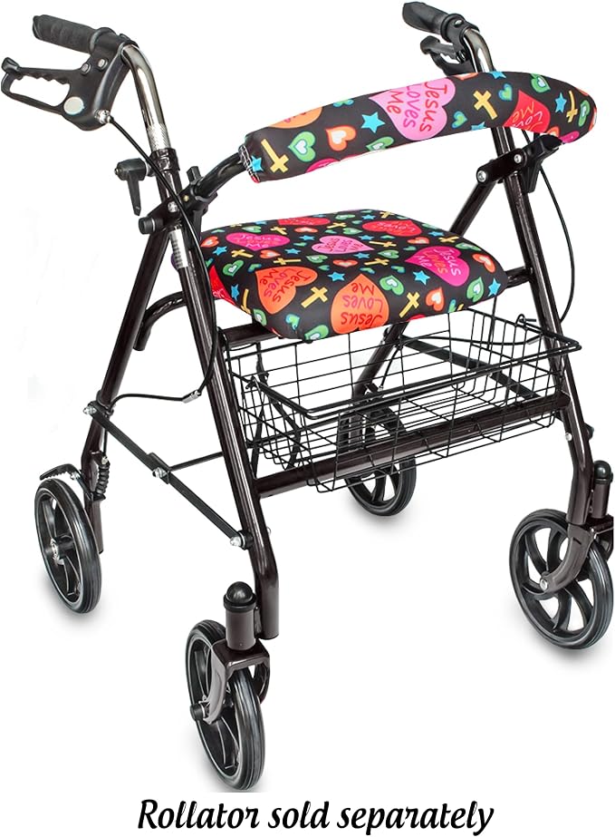 Top Glides Jesus Loves Me Universal Rollator Walker Seat and Backrest Covers (Christian)