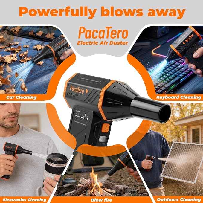 10000mAh Electric Cordless 15000RPM Adjustable Air Duster for PC Keyboard | 3-Gear Compressed Air Blower with Fast Charging, Portable Rechargeable Cleaner for Laptop, Electronics, Car Dust Cleaning