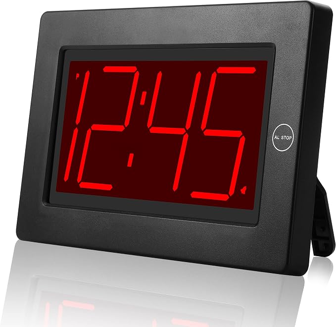KWANWA Large Digital Alarm Clock, 3" LED Display Battery Operated, Dimmable Auto Night Mode, Easy to Read for Seniors Visually Impaired, Cordless Wall Clock or Table Clock for Bedroom Kitchen Office