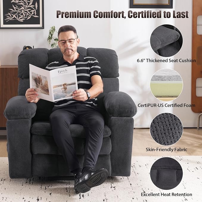 Power Lift Recliner Chair for Elderly, Dual Motor Oversized Recliner with Heat & Massage, Adjustable Headrest, Lay Flat Zero Gravity Recliner with Cup Holder, USB/Type-C Ports & Storage-Grey