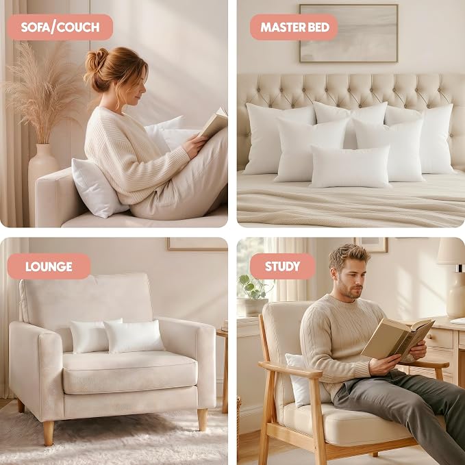 Utopia Bedding 12x20 Pillow Inserts, White Throw Pillows for Couch, 2 Pack | 100% Virgin Filling, Indoor cushion inserts for bed, sofa & couch, Supportive & fluffy decorative pillows, Set of 2, White