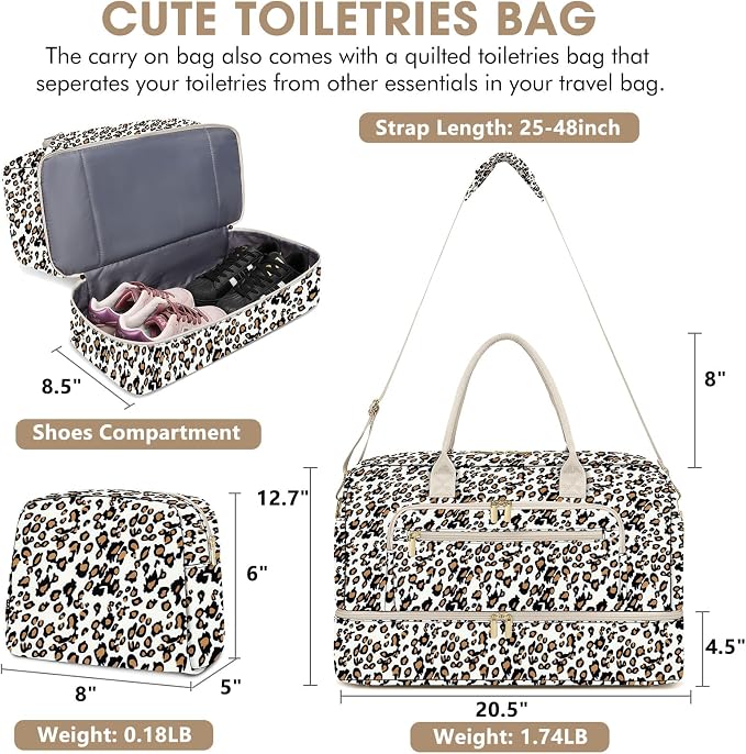 Travel Duffle Bag Weekender for Women - Carry-On Overnight Personal Item Bag with Shoe Compartment & Wet Pocket Large Weekend Tote Bags with Toiletry Hospital Bags for Labor and Delivery
