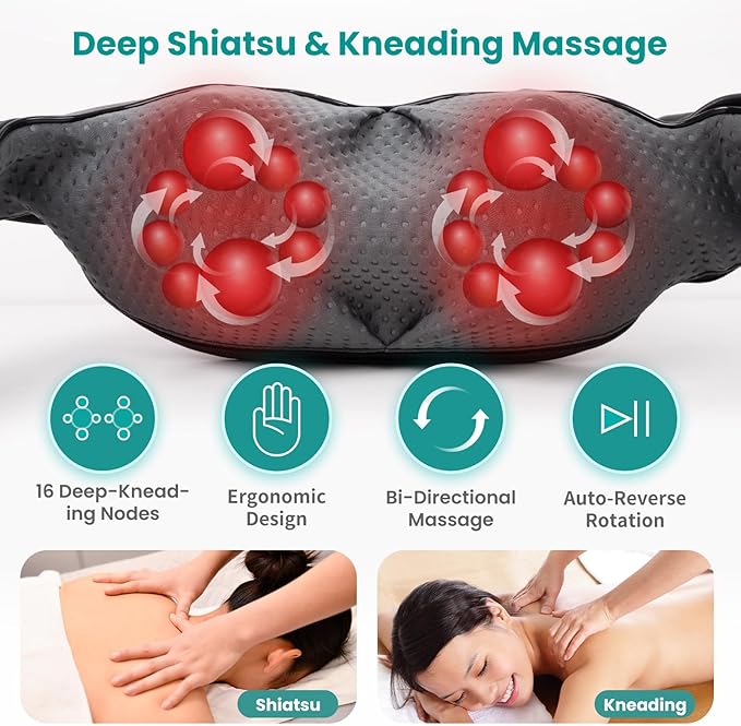 Nekteck Neck Massager for Pain Relief Deep Tissue, FSA Eligible Shiatsu Neck Back Massager with Heat, HSA Massage Tools for Shoulder Trapezius Waist Leg Muscle, Relaxation Gifts for Men Women Dad Mom