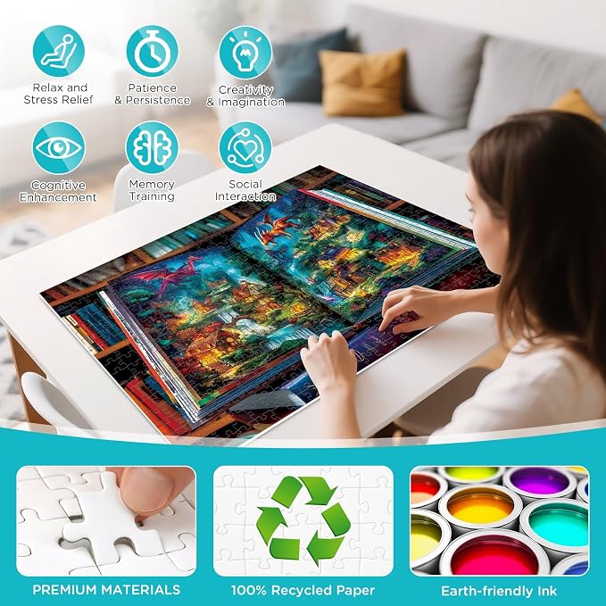 500 Pieces Puzzle for Adults,Magical Storybook Puzzle, Recycled Cardboard Fantasy Dragon World Landscape Jigsaw Puzzles 500 Piece,Hard Challenging Fun Unique Puzzle for Relaxation Wall Decor 20.5*15in