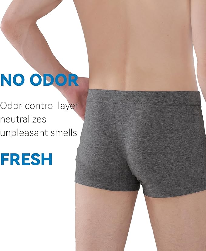 Mens Incontinence Underwear Washable Leak and Odor Protection 60ml Absorbency Covered Waistband Boxer Briefs 3 Pack (3 Dark Gray, 2XL)