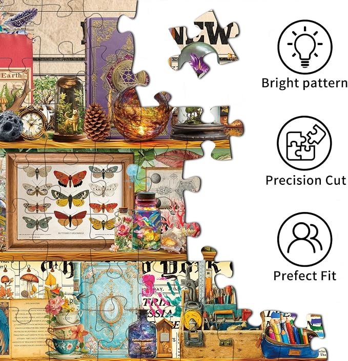 1000 Piece Puzzles for Adults,Fantasy Bookshelf Jigsaw Puzzle 1000 Pieces for Adults Seniors,Challenging Family Games Holiday Party Gifts -1:1 Poster Interlock Perfectly Letter on Back