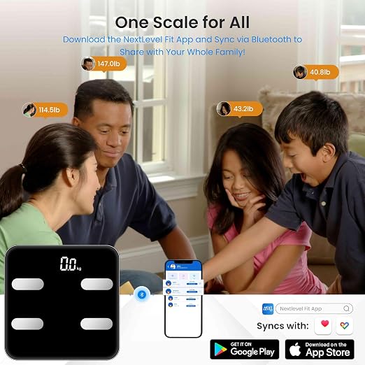Digital Scale for Body Weight, Black BMI Scale with App Sync, Weight Capacity Up to 396 lbs, Tempered Glass Design