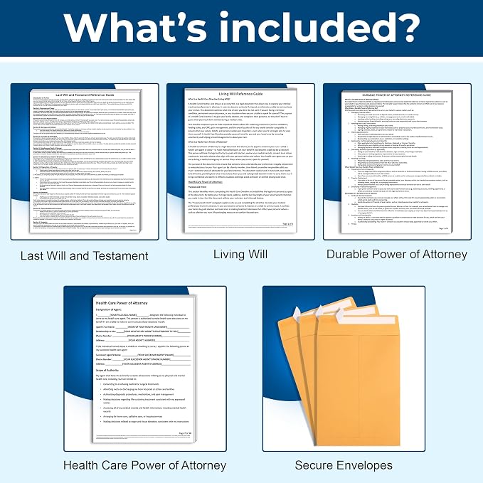 Complete Estate Planning Kit & Will Planner – Last Will and Testament, Living Will, Durable Power of Attorney, and Health Care Power of Attorney – Do It Yourself Legal Will and Testament Kit