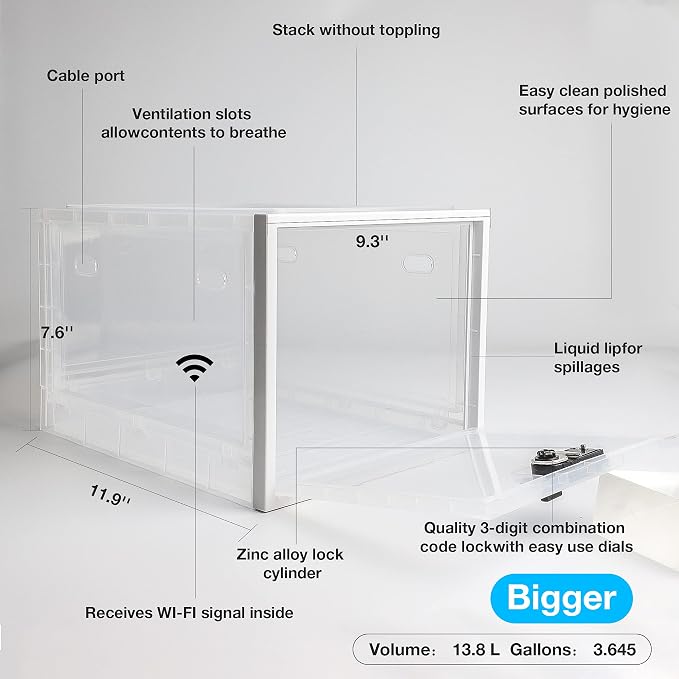Medicine Box with Combination Lock,Lock boxes for Medication Safe Storage Cabinet, Large Lockable Locker for Food,Snacks,Phone Jail,Refrigerator Container,Marker Organizer Safety Lockbox (Clear White)