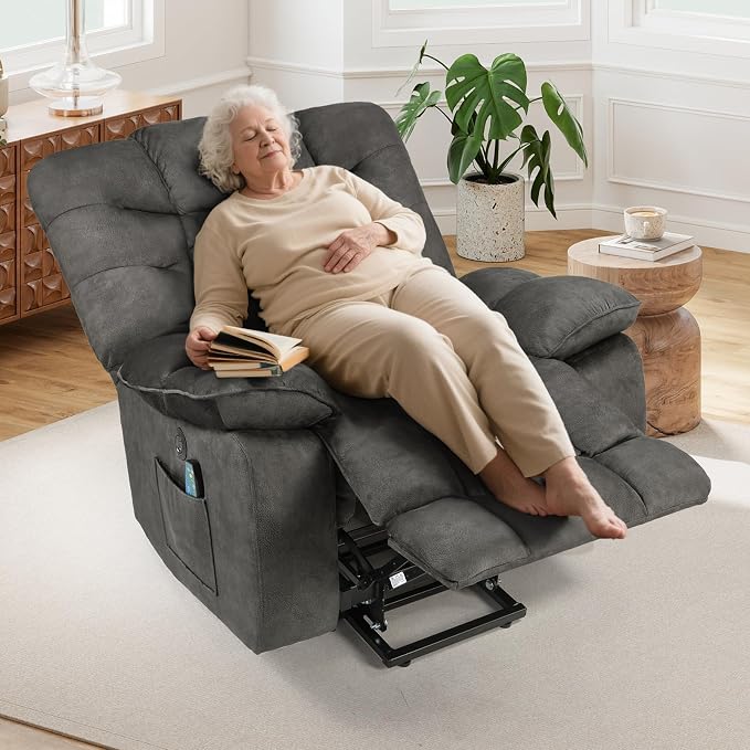 HAOMARKETS Oversized Power Lift Recliner Set of 2 with Massage and Heat for Elderly, Electric Lifting Reclining Chair with Side Pockets and USB Port for Living Room, Dark Grey