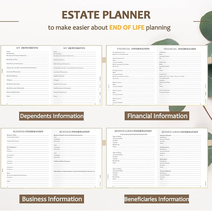 End of Life Planner, Guided Estate Planning Organizer with Tabs, Last Wish, Will Preparation, Funeral Planning, Final Arrangements Notebook for Beneficiary, in Case of Death Organizer 7.5"X9”-Beige