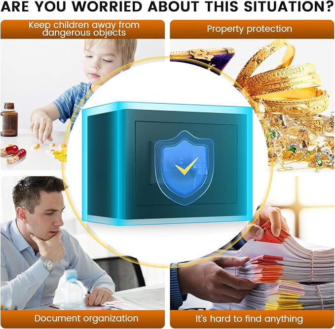 Home Safe Box, Safes with Fireproof Waterproof Bag, 9.84'' H Anti-Theft Digital Security Lock Box with Smart Alert System, Removable Shelf, Mute Function, Document Safes for Jewelry
