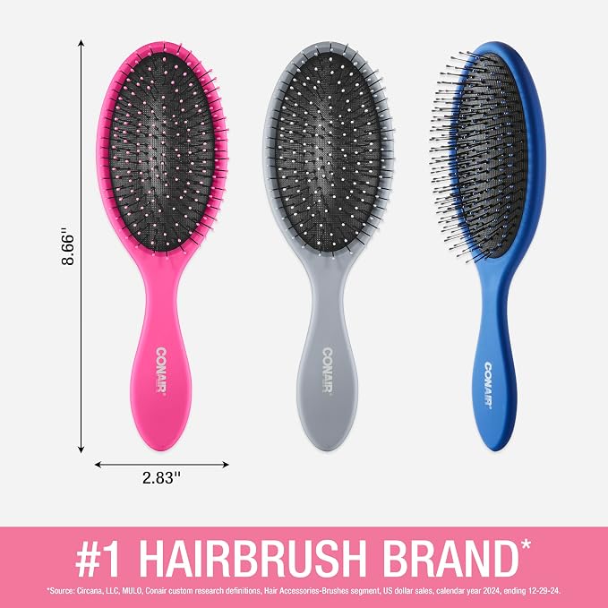 Conair Detangling Hair Brush | Assorted Colors | 3pk, Pack of 8