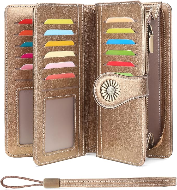 SENDEFN Wallets for Women Leather Credit Card Holder with RFID Blocking Large Capacity Wristlet | with RFID Blocking