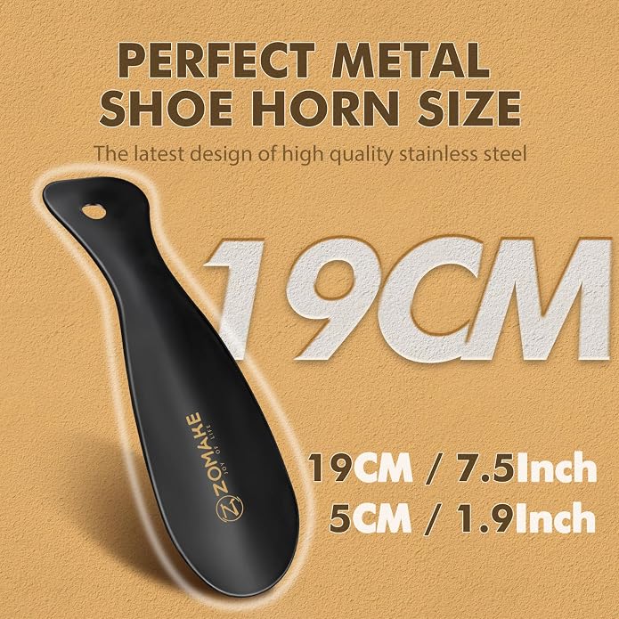 ZOMAKE Metal Shoe Horn, Small Travel Shoehorn for Men Women Kids 7.5''&3.9" | 3 Pack Stainless Steel Portable Shoe Spoon Helper, Compact Travel Size, Built-In Hang Hole, Smooth Rounded Curve, Shoe Care